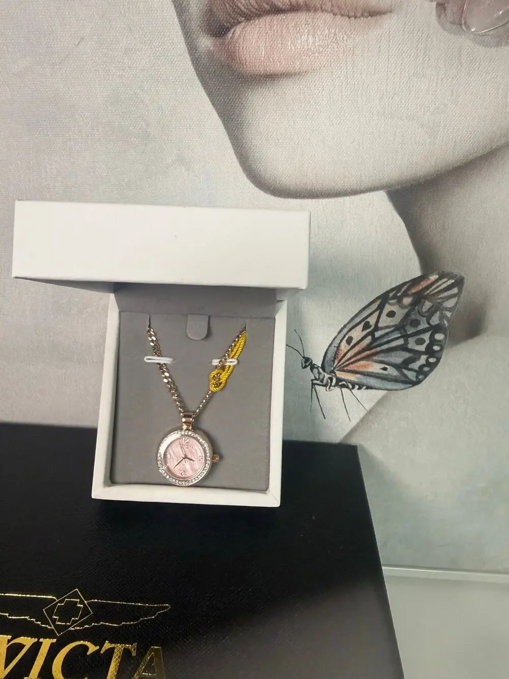 Invicta Mini Angel Necklace w/ Mother of Pearl Dial